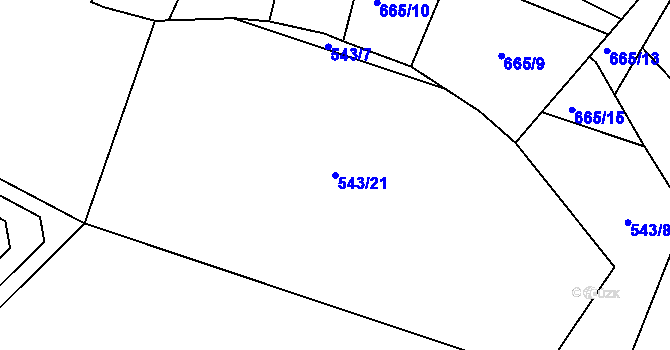 Parcela st. 543/21 v KÚ Těptín, Katastrální mapa