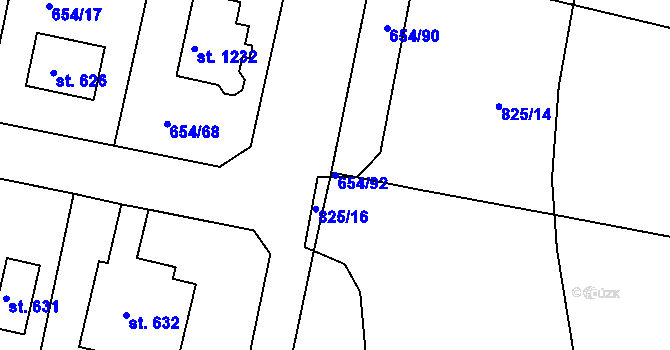 Parcela st. 654/92 v KÚ Těptín, Katastrální mapa