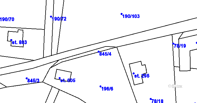 Parcela st. 845/4 v KÚ Těptín, Katastrální mapa