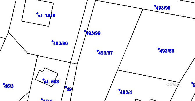 Parcela st. 493/57 v KÚ Těptín, Katastrální mapa