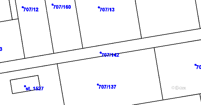 Parcela st. 707/142 v KÚ Těptín, Katastrální mapa