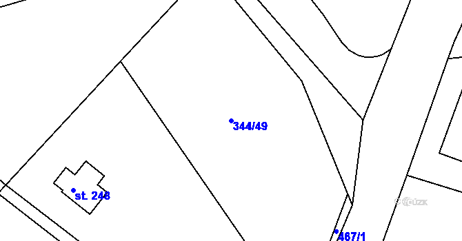 Parcela st. 344/49 v KÚ Těptín, Katastrální mapa