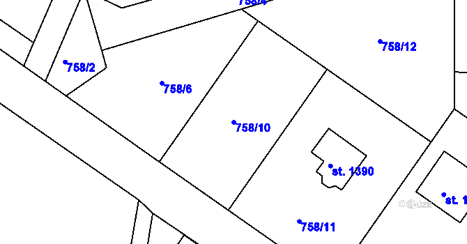 Parcela st. 758/10 v KÚ Těptín, Katastrální mapa