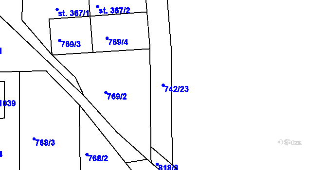 Parcela st. 742/23 v KÚ Těptín, Katastrální mapa