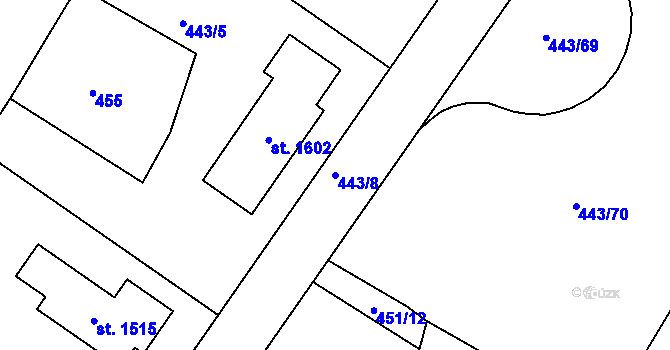 Parcela st. 443/8 v KÚ Těptín, Katastrální mapa