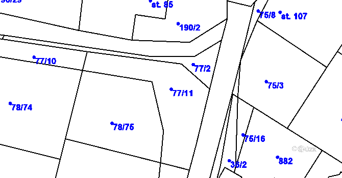 Parcela st. 77/11 v KÚ Těptín, Katastrální mapa