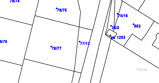 Parcela st. 77/12 v KÚ Těptín, Katastrální mapa