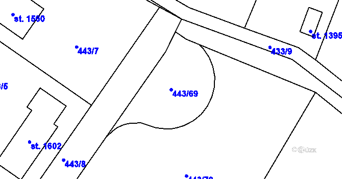 Parcela st. 443/69 v KÚ Těptín, Katastrální mapa