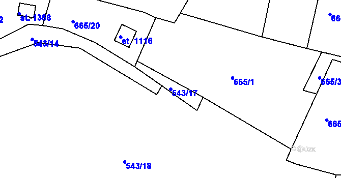 Parcela st. 543/17 v KÚ Těptín, Katastrální mapa