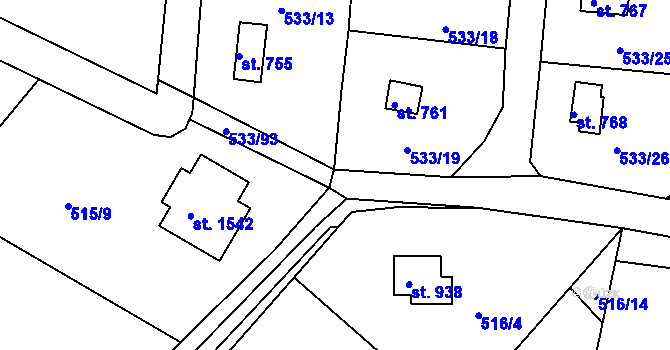 Parcela st. 533/94 v KÚ Těptín, Katastrální mapa