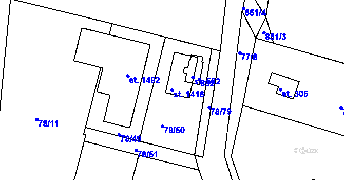 Parcela st. 1416 v KÚ Těptín, Katastrální mapa