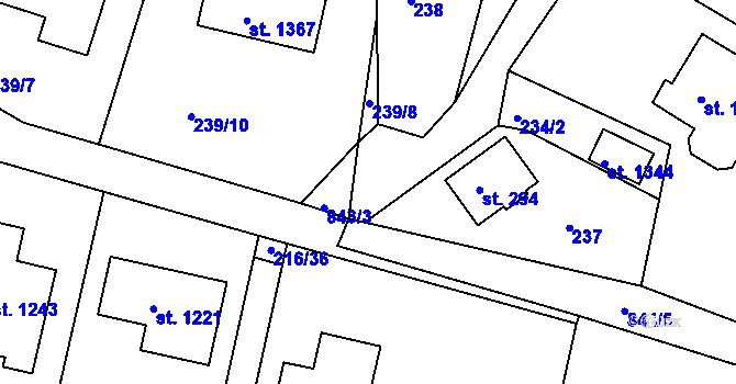 Parcela st. 843/9 v KÚ Těptín, Katastrální mapa