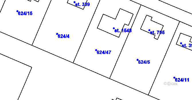 Parcela st. 624/47 v KÚ Těptín, Katastrální mapa