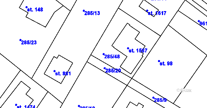 Parcela st. 285/48 v KÚ Těptín, Katastrální mapa