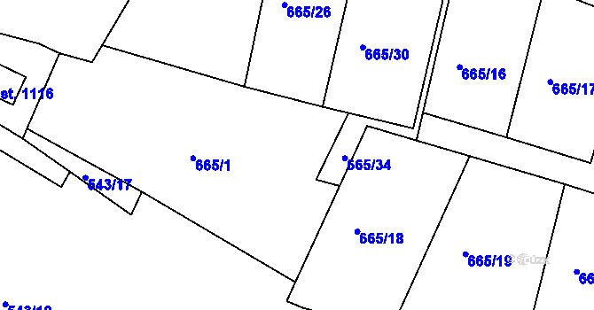 Parcela st. 665/37 v KÚ Těptín, Katastrální mapa