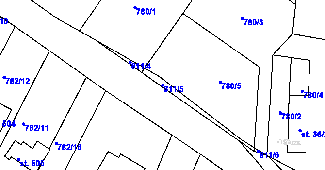 Parcela st. 811/5 v KÚ Těptín, Katastrální mapa