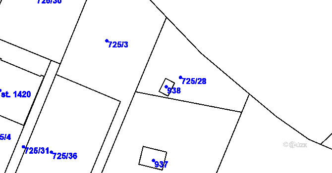 Parcela st. 938 v KÚ Těptín, Katastrální mapa