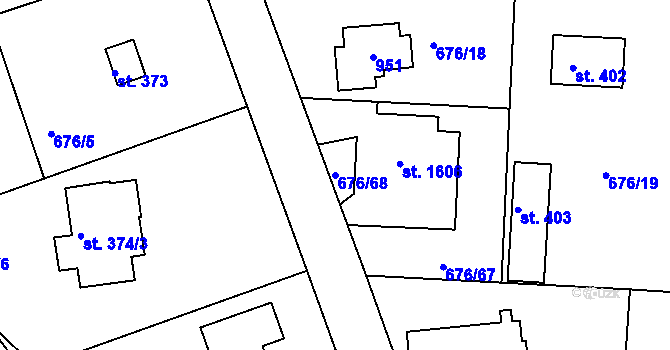 Parcela st. 676/68 v KÚ Těptín, Katastrální mapa