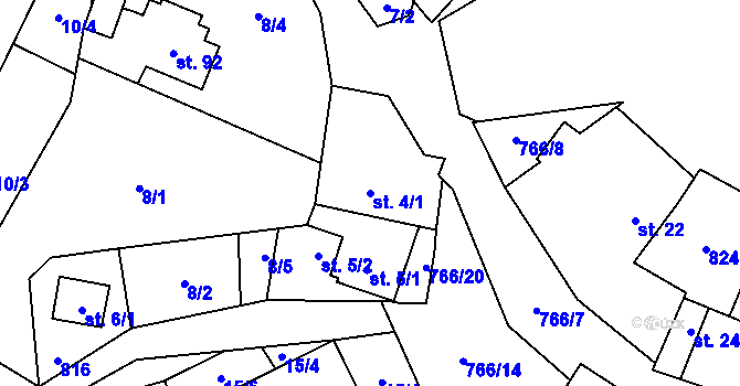 Parcela st. 4/1 v KÚ Kamenice u Herálce, Katastrální mapa