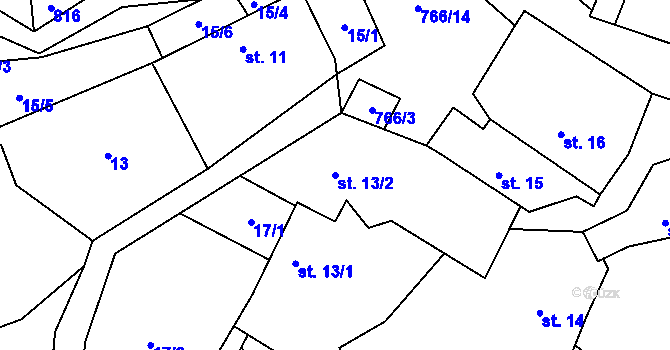 Parcela st. 13/2 v KÚ Kamenice u Herálce, Katastrální mapa