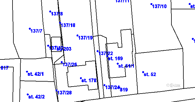 Parcela st. 137/22 v KÚ Kamenice u Herálce, Katastrální mapa
