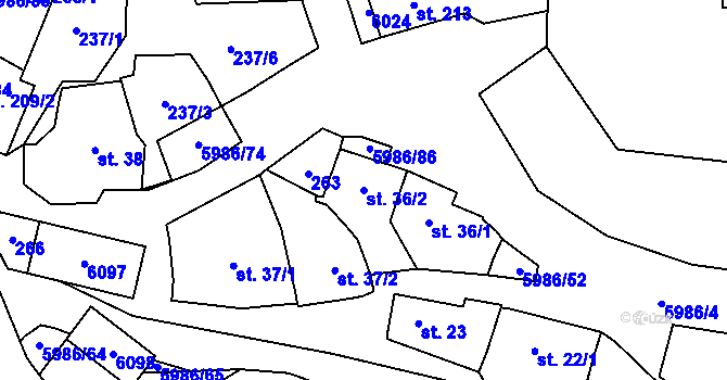Parcela st. 36/2 v KÚ Kamenice u Jihlavy, Katastrální mapa