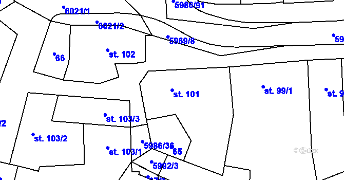 Parcela st. 101 v KÚ Kamenice u Jihlavy, Katastrální mapa
