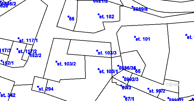 Parcela st. 103/3 v KÚ Kamenice u Jihlavy, Katastrální mapa