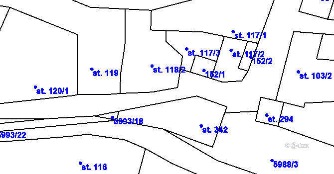 Parcela st. 118/3 v KÚ Kamenice u Jihlavy, Katastrální mapa