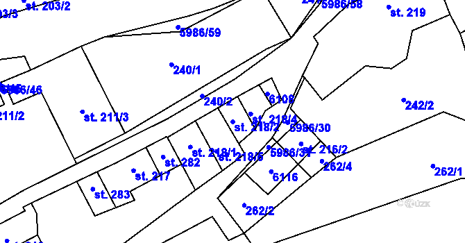 Parcela st. 218/2 v KÚ Kamenice u Jihlavy, Katastrální mapa