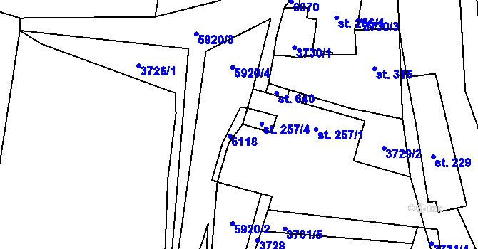 Parcela st. 257/3 v KÚ Kamenice u Jihlavy, Katastrální mapa