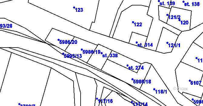 Parcela st. 338 v KÚ Kamenice u Jihlavy, Katastrální mapa