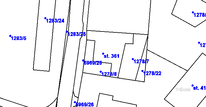 Parcela st. 361 v KÚ Kamenice u Jihlavy, Katastrální mapa