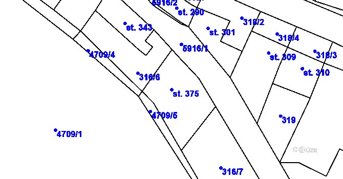 Parcela st. 375 v KÚ Kamenice u Jihlavy, Katastrální mapa