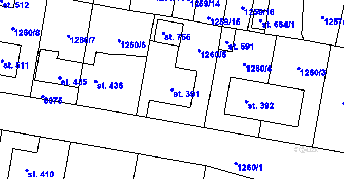 Parcela st. 391 v KÚ Kamenice u Jihlavy, Katastrální mapa