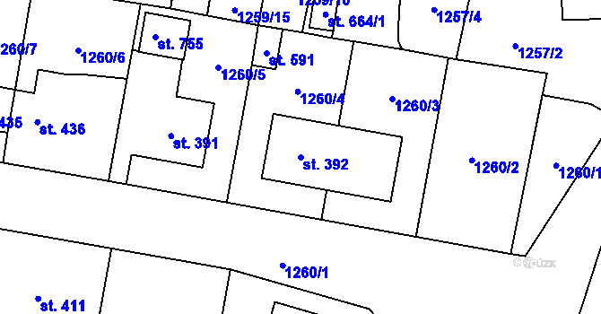 Parcela st. 392 v KÚ Kamenice u Jihlavy, Katastrální mapa