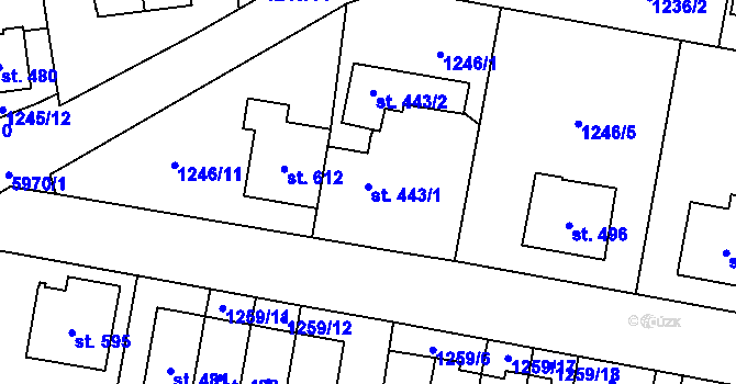 Parcela st. 443 v KÚ Kamenice u Jihlavy, Katastrální mapa