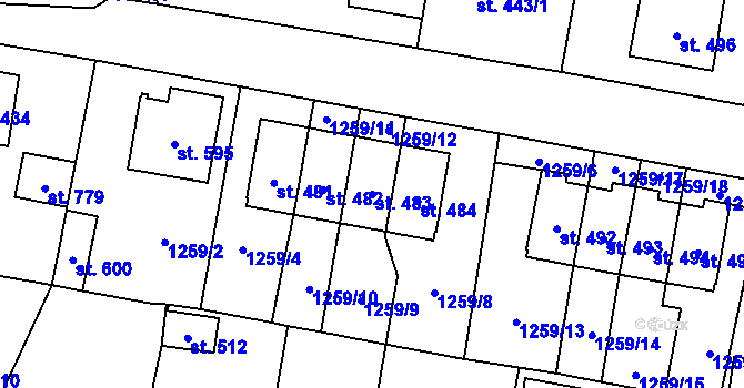 Parcela st. 483 v KÚ Kamenice u Jihlavy, Katastrální mapa