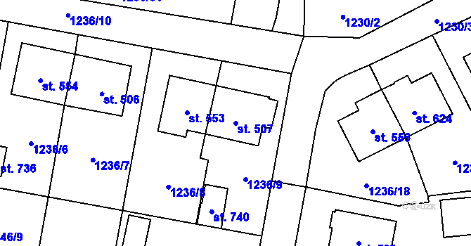 Parcela st. 507 v KÚ Kamenice u Jihlavy, Katastrální mapa