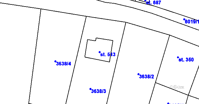 Parcela st. 513 v KÚ Kamenice u Jihlavy, Katastrální mapa