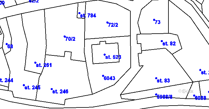 Parcela st. 523 v KÚ Kamenice u Jihlavy, Katastrální mapa