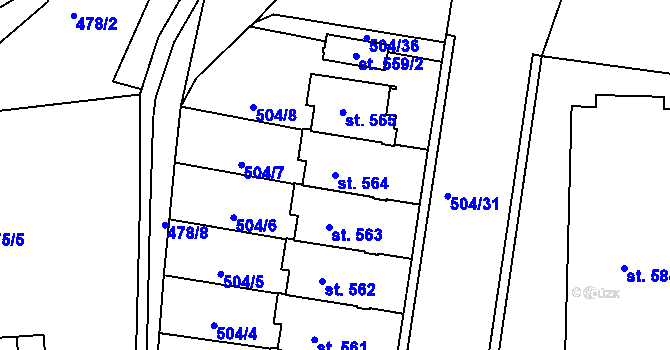 Parcela st. 564 v KÚ Kamenice u Jihlavy, Katastrální mapa
