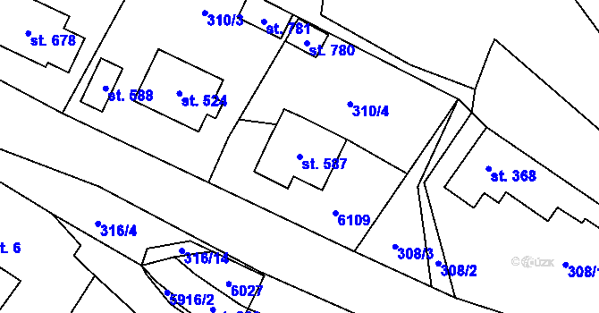 Parcela st. 587 v KÚ Kamenice u Jihlavy, Katastrální mapa