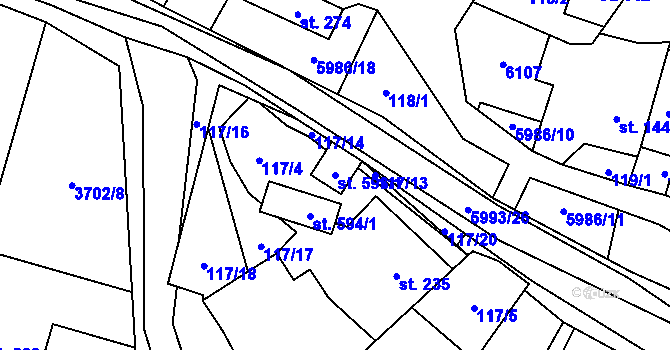 Parcela st. 593/1 v KÚ Kamenice u Jihlavy, Katastrální mapa