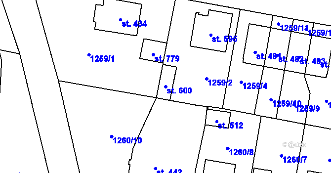 Parcela st. 600 v KÚ Kamenice u Jihlavy, Katastrální mapa