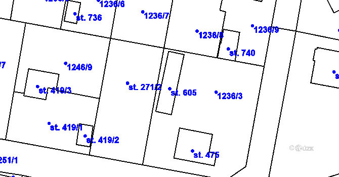 Parcela st. 605 v KÚ Kamenice u Jihlavy, Katastrální mapa