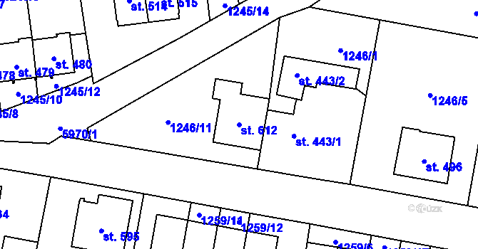 Parcela st. 612 v KÚ Kamenice u Jihlavy, Katastrální mapa