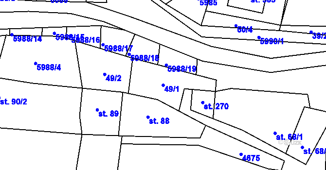 Parcela st. 49/1 v KÚ Kamenice u Jihlavy, Katastrální mapa