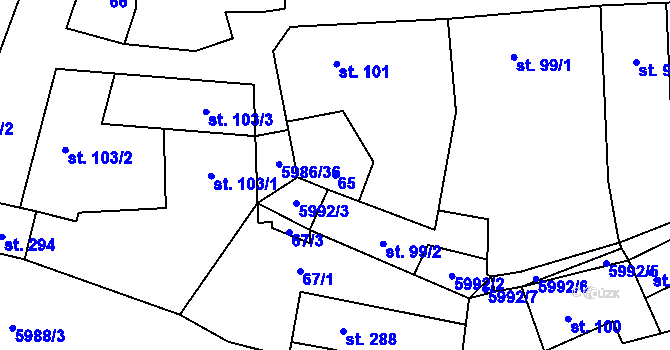 Parcela st. 65 v KÚ Kamenice u Jihlavy, Katastrální mapa