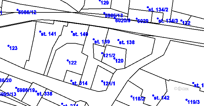 Parcela st. 121/2 v KÚ Kamenice u Jihlavy, Katastrální mapa